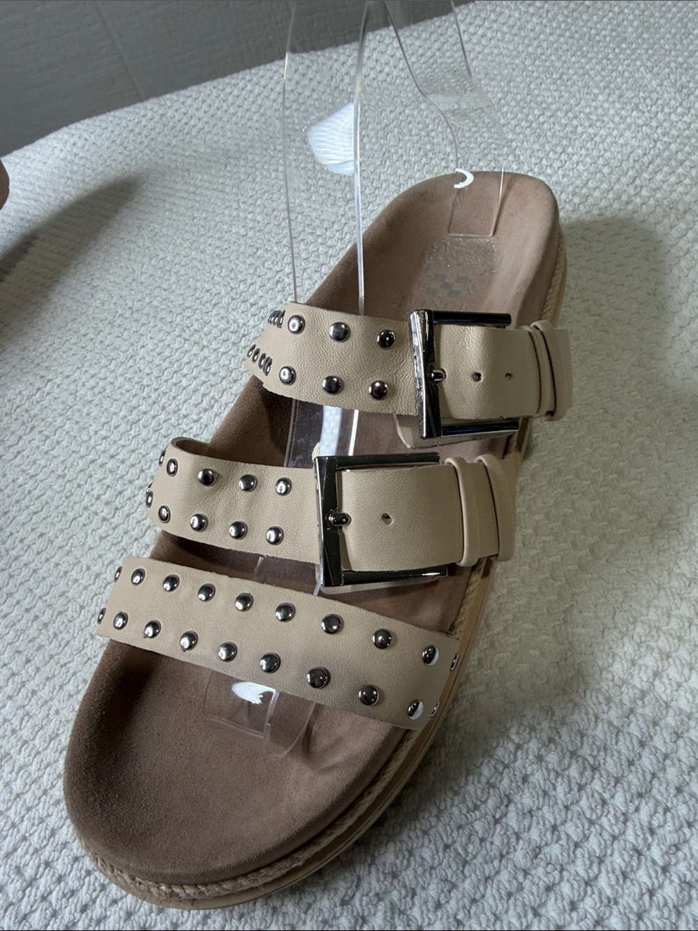 Vince Camuto Ciandra Studded Slide Sandals Sago Beige Buckle Flat Sz 10 - Picture 10 of 10